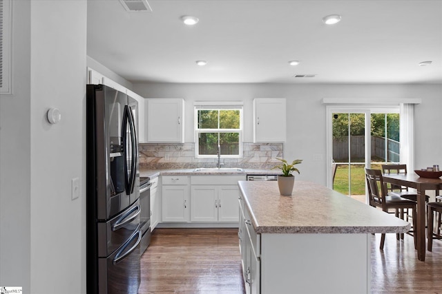 204 Maplestead Farms Ct, Greenville, SC 29617 - kitchen featuring refrigerator with ice dispenser, a sink, healthy amount of natural light, tasteful backsplash, and recessed lighting