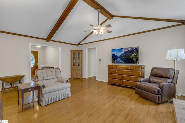 living area featuring light wood-type flooring and a ceiling fan