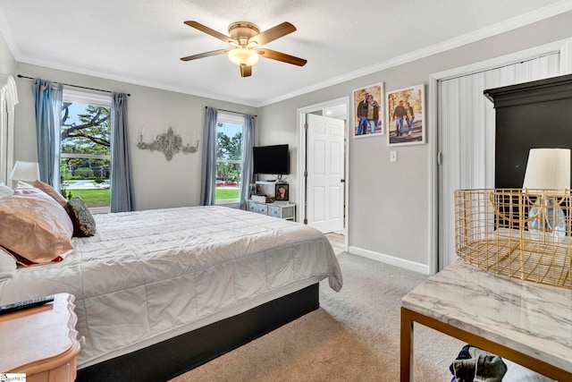 103 Mississippi Dr, Clinton, SC 29325 - carpeted bedroom with crown molding, baseboards, and a ceiling fan