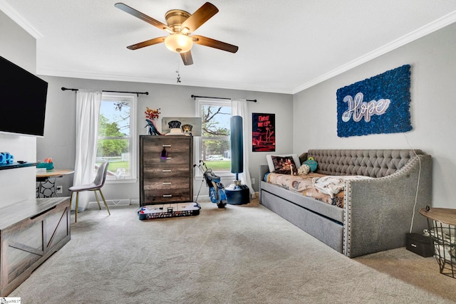 103 Mississippi Dr, Clinton, SC 29325 - carpeted bedroom featuring crown molding, ceiling fan, and baseboards