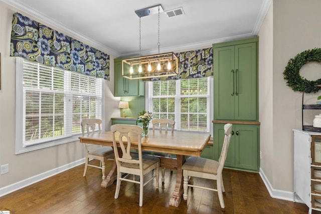 101 Belgian Blue Way, Fountain Inn, SC 29644 - dining space with baseboards, crown molding, healthy amount of natural light, and dark wood-type flooring