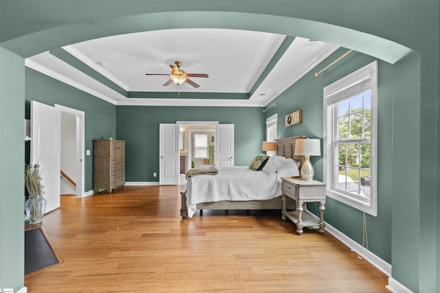 101 Belgian Blue Way, Fountain Inn, SC 29644 - bedroom with a raised ceiling, wood finished floors, ornamental molding, baseboards, and ceiling fan