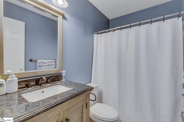 221 Twin Falls Dr, Simpsonville, SC 29680 - bathroom featuring toilet, vanity, a textured ceiling, and a shower with curtain