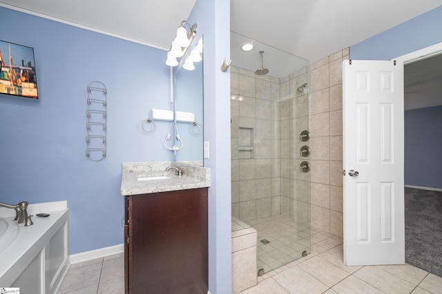 221 Wilsontown Rd, Laurens, SC 29360 - bathroom with a shower stall, tile patterned flooring, vanity, and baseboards
