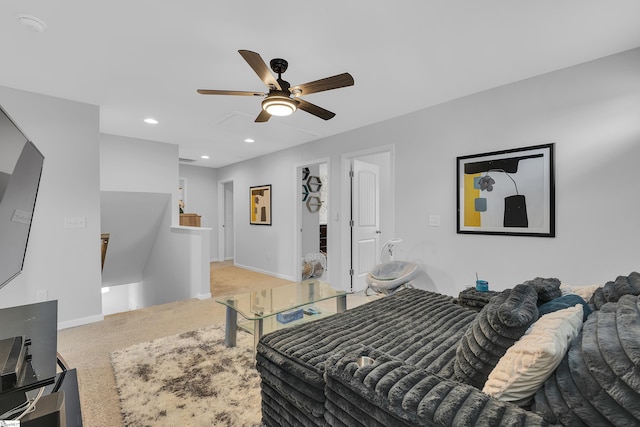 110 Strongridge Trl, Simpsonville, SC 29681 - bedroom featuring light colored carpet, a ceiling fan, recessed lighting, and baseboards