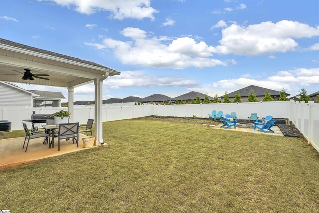 110 Strongridge Trl, Simpsonville, SC 29681 - view of yard with a patio, an outdoor fire pit, ceiling fan, and cooling unit