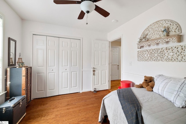 111 Woodvale Ave, Fountain Inn, SC 29644 - bedroom with light wood-style flooring, a closet, and ceiling fan