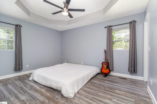 202 Forest Dr, Liberty, SC 29657 - bedroom featuring multiple windows, wood finished floors, a raised ceiling, baseboards, and recessed lighting