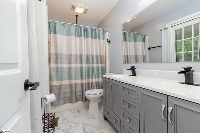 202 Forest Dr, Liberty, SC 29657 - full bath with marble look tile flooring, toilet, and double vanity