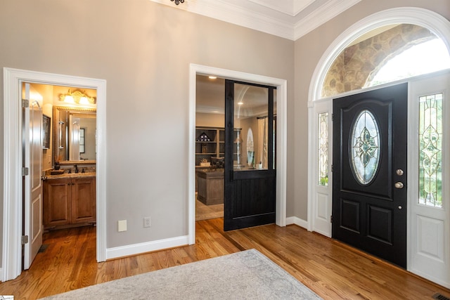 5 Marlis Ct, Greer, SC 29650 - entrance foyer with ornamental molding, wood finished floors, and baseboards