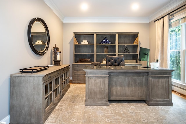 5 Marlis Ct, Greer, SC 29650 - office area featuring crown molding, plenty of natural light, and light wood-style flooring