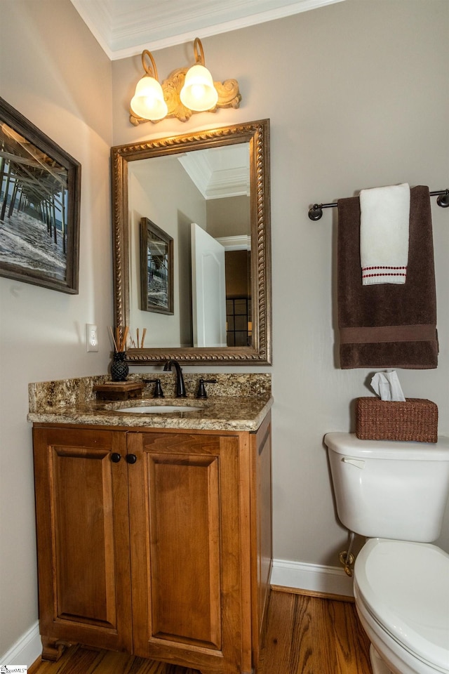 5 Marlis Ct, Greer, SC 29650 - half bathroom with ornamental molding, baseboards, wood finished floors, toilet, and vanity