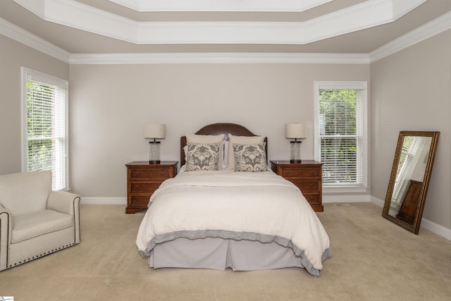 5 Marlis Ct, Greer, SC 29650 - bedroom with light colored carpet, ornamental molding, multiple windows, and a raised ceiling
