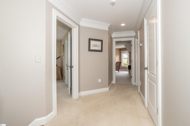 5 Marlis Ct, Greer, SC 29650 - hallway with light colored carpet, baseboards, ornamental molding, and recessed lighting