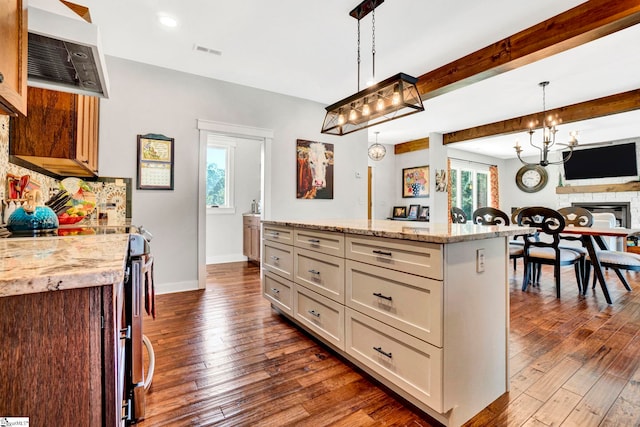 475 Johnson Rd, Easley, SC 29642 - kitchen featuring plenty of natural light, extractor fan, dark wood-type flooring, recessed lighting, and beamed ceiling