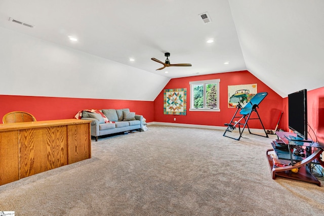 475 Johnson Rd, Easley, SC 29642 - rec room featuring ceiling fan, carpet floors, vaulted ceiling, baseboards, and recessed lighting