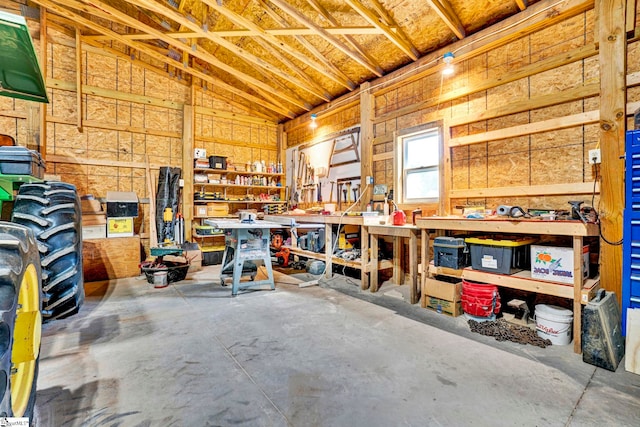 475 Johnson Rd, Easley, SC 29642 - garage with a workshop area and wooden walls