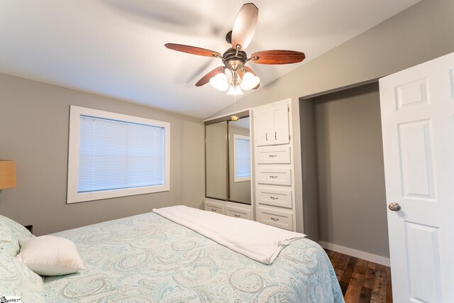 1230 Melton Rd Unit # 16, West Union, SC 29696 - bedroom with lofted ceiling, dark wood-style floors, ceiling fan, and baseboards