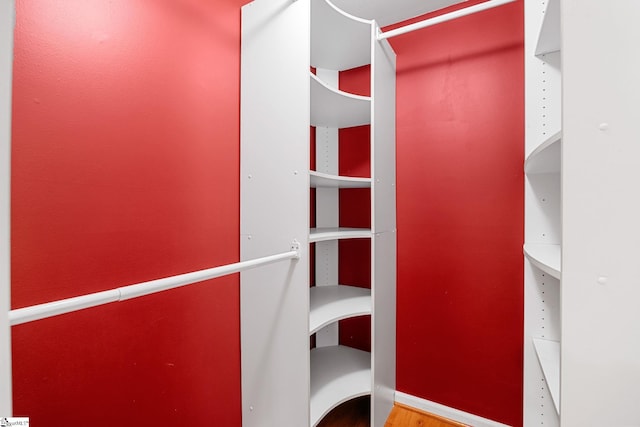 walk in closet featuring wood finished floors
