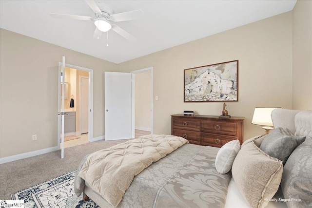 222 Woodview Ave, Spartanburg, SC 29306 - bedroom with light carpet, baseboards, ensuite bathroom, and ceiling fan