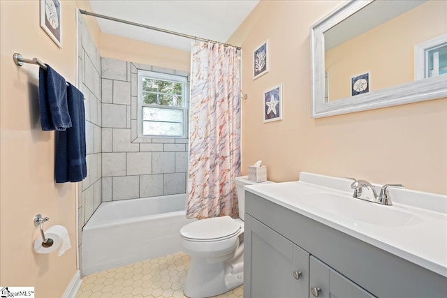 222 Woodview Ave, Spartanburg, SC 29306 - full bathroom featuring toilet, vanity, shower / tub combo with curtain, and tile patterned floors