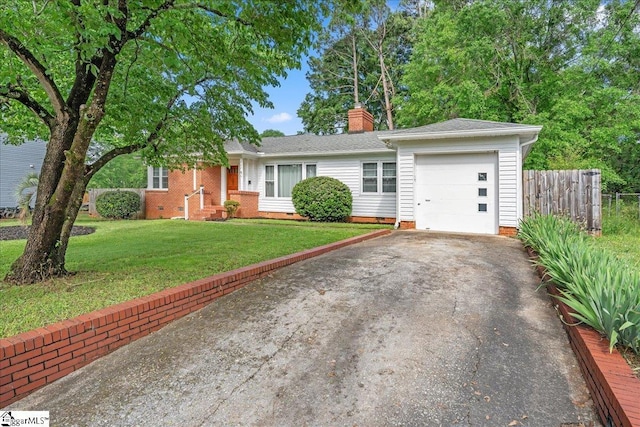 222 Woodview Ave, Spartanburg, SC 29306 - ranch-style home featuring asphalt driveway, a chimney, a garage, and crawl space