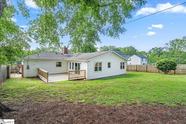 222 Woodview Ave, Spartanburg, SC 29306 - rear view of property featuring a chimney and a wooden deck