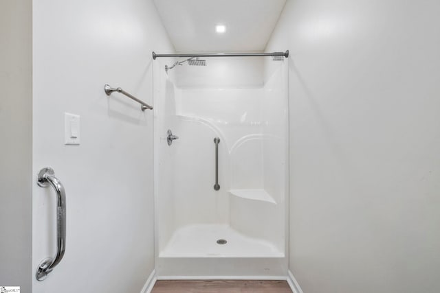 330 Split Oak Ln, Inman, SC 29349 - bathroom with a shower, wood finished floors, and baseboards