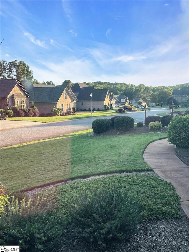 view of property's community with a lawn and a residential view