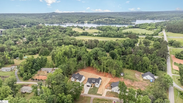 aerial view of a heavily wooded area and a large body of water