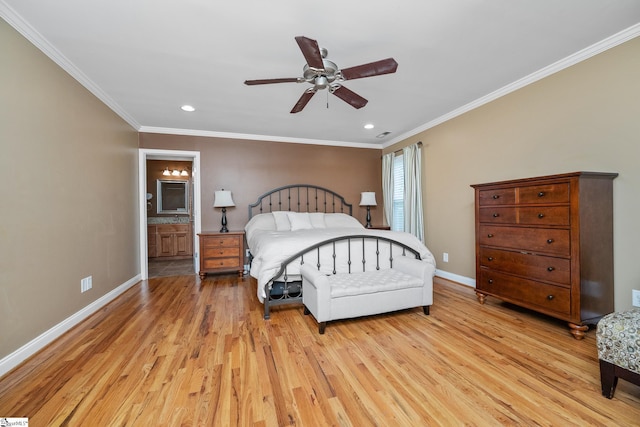 426 Isaqueena Dr, Greer, SC 29651 - bedroom with light wood-style floors, baseboards, ornamental molding, recessed lighting, and a ceiling fan