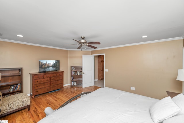 426 Isaqueena Dr, Greer, SC 29651 - bedroom featuring wood finished floors, ornamental molding, baseboards, recessed lighting, and ceiling fan