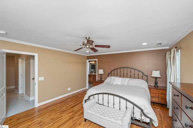 426 Isaqueena Dr, Greer, SC 29651 - bedroom with light wood finished floors, ornamental molding, baseboards, ceiling fan, and recessed lighting