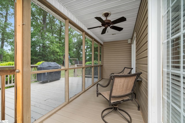 426 Isaqueena Dr, Greer, SC 29651 - unfurnished sunroom featuring a ceiling fan