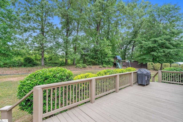 426 Isaqueena Dr, Greer, SC 29651 - wooden deck featuring a playground and area for grilling
