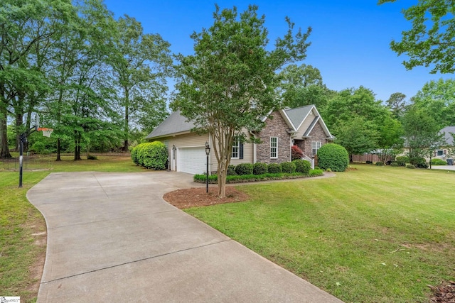 426 Isaqueena Dr, Greer, SC 29651 - view of front of property with driveway, a front lawn, stone siding, and a garage