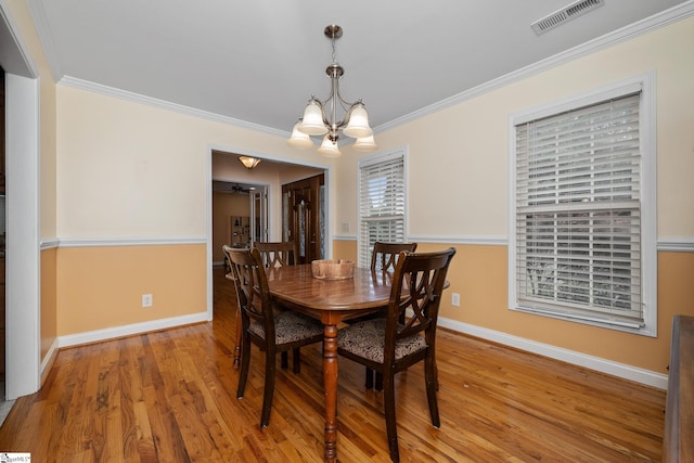426 Isaqueena Dr, Greer, SC 29651 - dining area with a chandelier, ornamental molding, wood finished floors, and baseboards