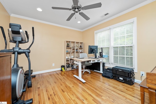 426 Isaqueena Dr, Greer, SC 29651 - office space with ornamental molding, wood finished floors, a ceiling fan, baseboards, and recessed lighting
