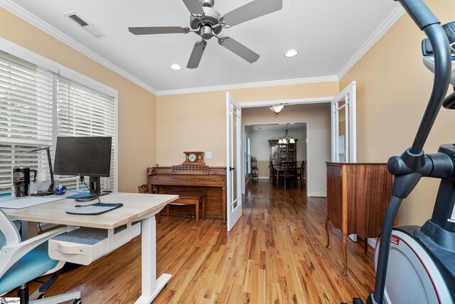 426 Isaqueena Dr, Greer, SC 29651 - office featuring light wood-style flooring, crown molding, ceiling fan, and recessed lighting