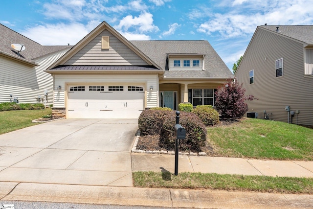 11 Penrith Ct, Simpsonville, SC 29681 - craftsman inspired home with driveway, an attached garage, a front lawn, and central AC unit