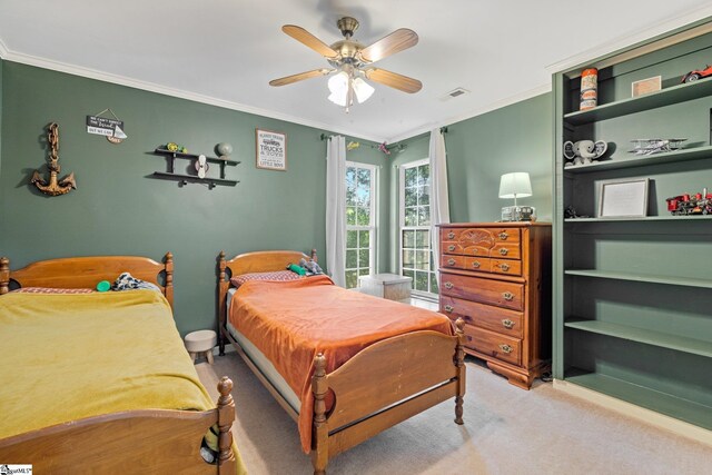 135 Bathurst Ln, Simpsonville, SC 29681 - carpeted bedroom with crown molding and ceiling fan
