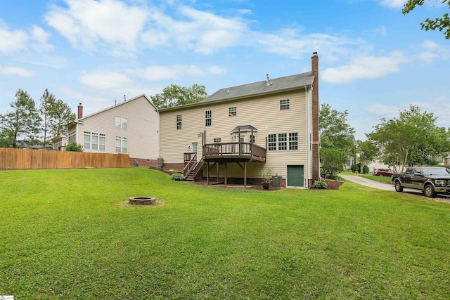 26 Willow Oak Ct, Simpsonville, SC 29681 - back of house with stairs, a deck, a fire pit, and a chimney