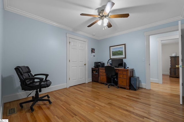 155 Mountain Lake Dr, Piedmont, SC 29673 - home office featuring a ceiling fan, light wood-type flooring, ornamental molding, and baseboards