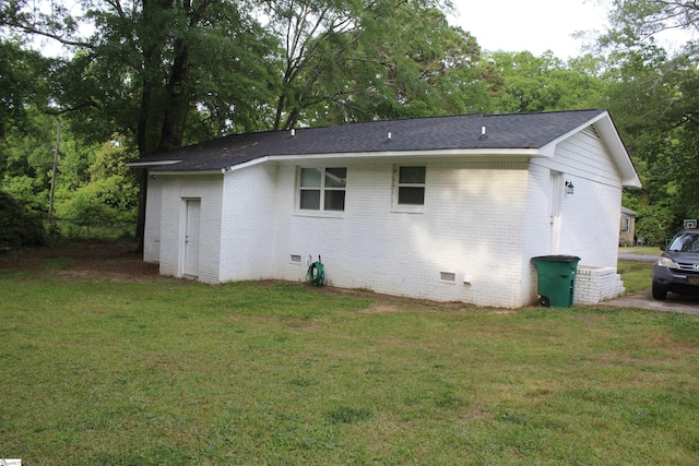 305 N Owens St, Clinton, SC 29325 - rear view of house featuring crawl space, brick siding, a lawn, and a shingled roof
