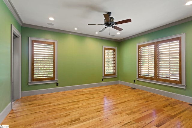160 Mountain Brook Trl, Greenville, SC 29609 - spare room featuring ornamental molding, ceiling fan, baseboards, wood finished floors, and recessed lighting