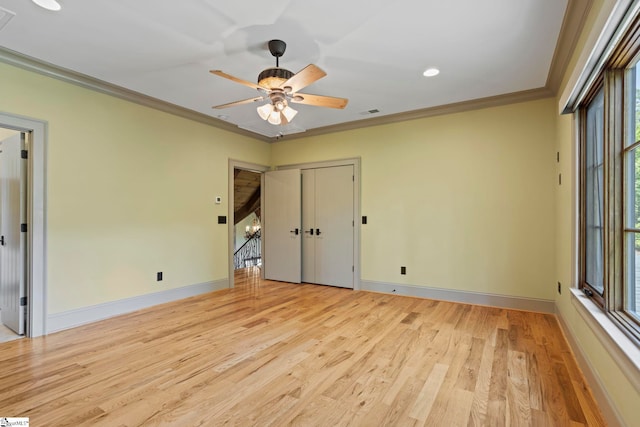 160 Mountain Brook Trl, Greenville, SC 29609 - spare room featuring crown molding, light wood finished floors, a ceiling fan, baseboards, and recessed lighting