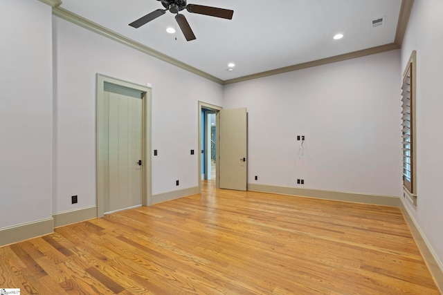 160 Mountain Brook Trl, Greenville, SC 29609 - unfurnished room featuring crown molding, ceiling fan, light wood-style flooring, baseboards, and recessed lighting