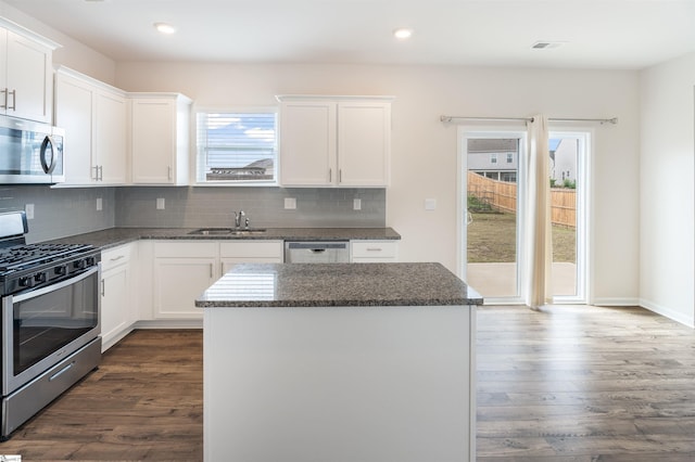 737 Rockhurst Way, Woodruff, SC 29388 - kitchen with stainless steel appliances, a sink, plenty of natural light, dark wood-style flooring, and recessed lighting