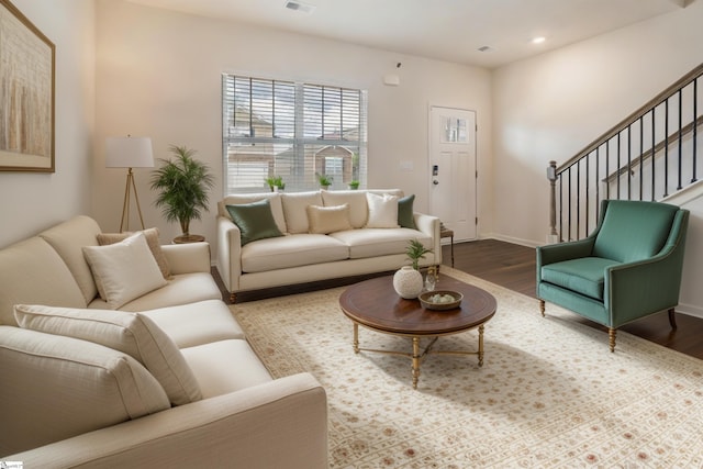 737 Rockhurst Way, Woodruff, SC 29388 - living area featuring wood finished floors, baseboards, stairs, and recessed lighting