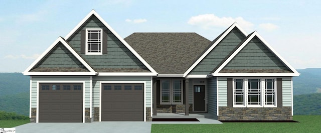 200 Eagles Crest Dr, Marietta, SC 29661 - craftsman-style house with stone siding, driveway, an attached garage, and roof with shingles